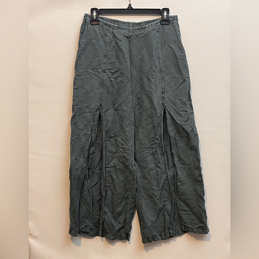 Young Fabulous Broke Teal Green Wide Leg Slit Front Linen Pants Medium - Picture 2 of 10